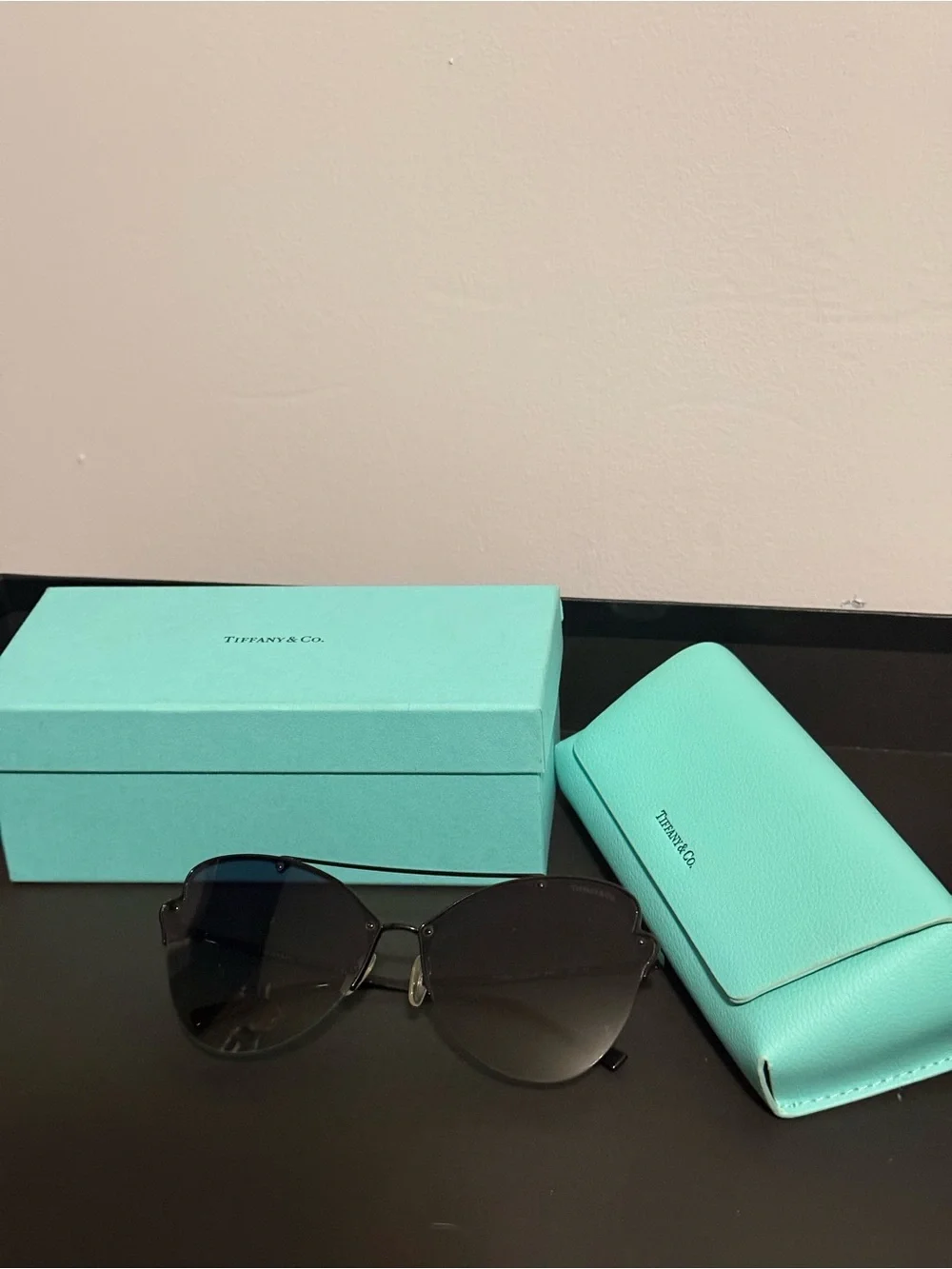 Tiffany & Co. Black Gradient Lens Sunglasses with Iconic Tiffany Blue Case